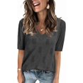 thumbnail image 1 of Arach&Cloz Women's V-Neck Short Sleeve Special Rib Knitted Pattern Casual Tops Sweater Spring Summer 2025, 1 of 5