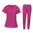 thumbnail image 1 of lionlar Nursing Uniforms Scrub Set V Neck Tops Jogger Pants Work suits for Healthcare Rose Red, 1 of 9