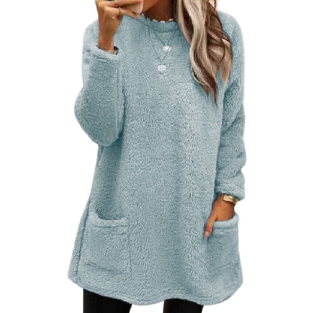 LUXUR T-Shirt en Molleton Doux pour Femmes, Ample, Bleu Ciel, 3TG