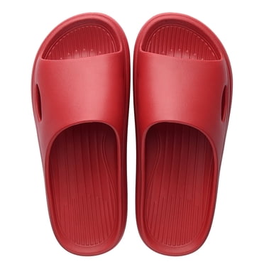 Ediodpoh Men and Women Slippers Bathroom Home Slippers Summer Beach Solid Color Flat Bottom Home Sandals Slippers for Men Red 5.5