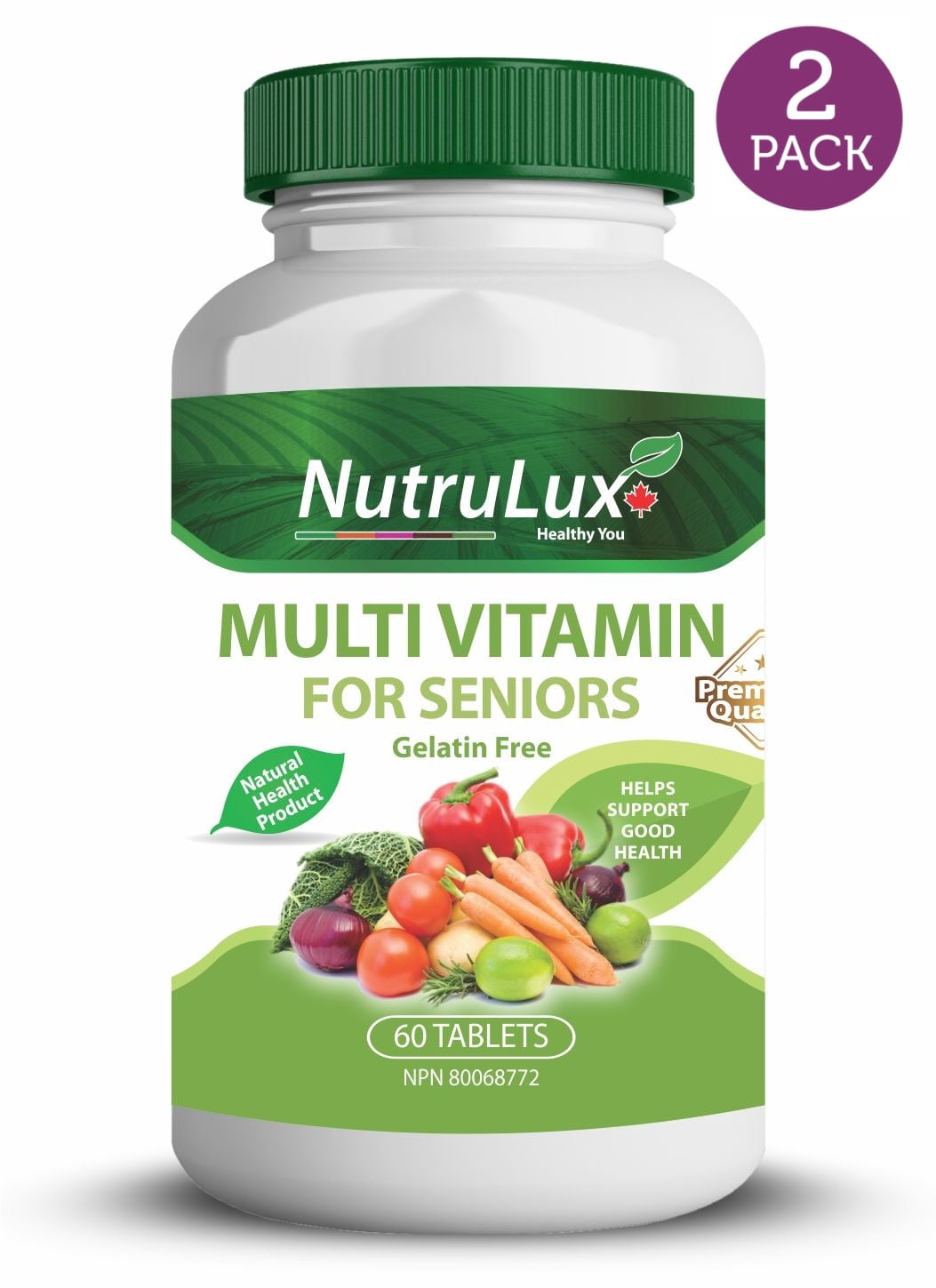 Multivitamin For Seniors ( 60 mg Vitamin C ) Halal Gelatin Free Tablets(Pack of 2)