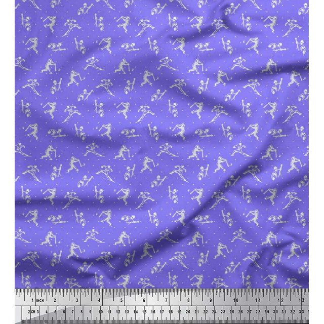 Soimoi Rayon Fabric Dot,Cricket Player & Bat Sports Print Sewing Fabric Yard 42 Inch Wide