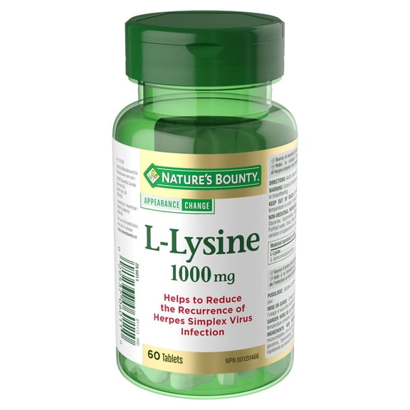 NATURE'S BOUNTY L-Lysine, 1000 mg, Helps Reduces Recurrence of Herpes Simplex Virus (Cold Sores), Source Of an essential Amino Acid, Helps in Collagen Formation, 60 Tablets