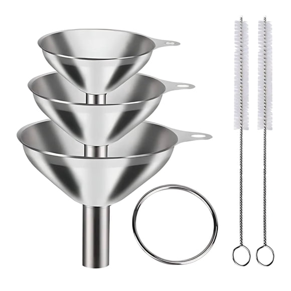 FHBVT Kitchen Funnel Set, Stainless Steel Food Grade Funnels with Cleaning Brush, Small, Medium, Large Sizes for Easy Bottle Filling, Ideal for Kitchens, Home Cooks, and Storage Organizing