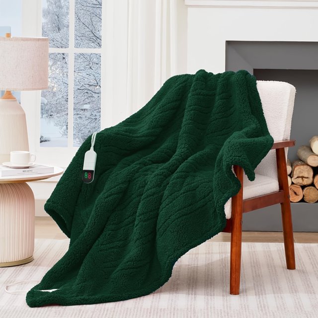 LNGOOR Heated Blanket Electric Throw 50”x60” Soft Double Sided Sherpa Heating Blanket With 8 Fast Heating Levels & 1-8H Auto-Off Over-Heat Protection Machine Washable ETL Certification