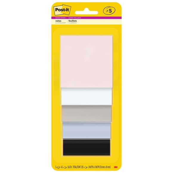 Feuillets super collants Post-it® 3321-5SSNE, collection Sérénité, 76 mm x 76&nbsp;mm (3 po x 3&nbsp;po) assortis, 5 blocs/paquet