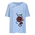 thumbnail image 4 of CHUANK Hauts pour Femmes en Liquidation à Moins de 10$ Hauts pour Femmes Décontractés Printemps Été Manches Longues Coton Lin Imprimé Graphique Pissenlit Col Rond Blouses Vintage Grande Taille, 4 of 6