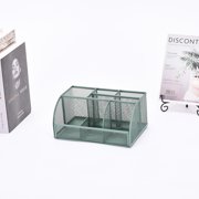 7-Compartment Black Mesh Desk Organizer with Pen Holder, Heavy Duty Office Desktop Organizer, Metal Stationary Caddy for Home Office, 8.66x5.51x3.93"
