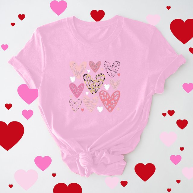 Meichang T-Shirts de la Saint-Valentin pour Femmes Imprimé Amour Doux Manches Courtes Col Rond Coupe Ample T-Shirts Tendance