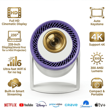 Brother Eye Mark I Ultra-Fast All-in-One 4K Mini Smart Projector, Short Throw, 400 ANSI Lumens & Auto Keystone, Up to 235" Display, Built-in Speaker & Pre-Installed Apps(2GB RAM/16GB ROM)