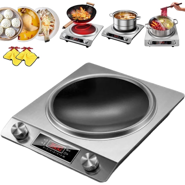 3500-Watt Induction Hob, 10 Temperature Settings, Newbeew Portable Multifunctional Stove Electric Heater with LCD Display & Knob Control, Powerful Heating Capability (R)