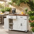 thumbnail image 2 of Homy Casa 53 Inch Farmhouse Style Kitchen Island with Power Outlet, Foldable Countertop, Spice Rack, Drawers, and Wheels – White, 2 of 9