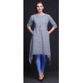 thumbnail image 2 of Bimba Hauts Kurti Asymétriques Bleus à Imprimé Floral Camélias Épanouies et Roses pour Femmes Robe d'Été Indienne Tunique XXX-Large, 2 of 6