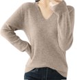 thumbnail image 2 of asjyhkr Tops For Women Long Sleeve Knit Cotton V Neck Sweater Pullover Basic T Shirts Solid Color, 2 of 7