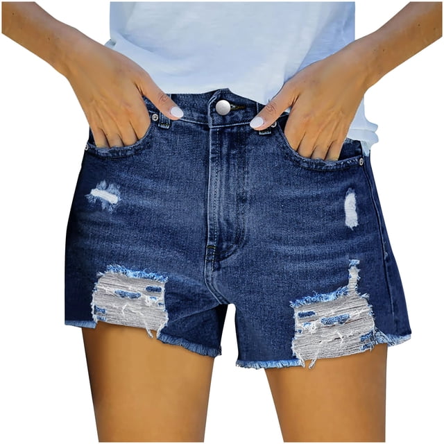 XZNGL Jean Shorts Womens Stretchy Womens Denim Printing Short Summer Mid Waist Stretchy Pockets Jean Shorts Womens Shorts for Summer Denim Womens Denim Shorts for Summer