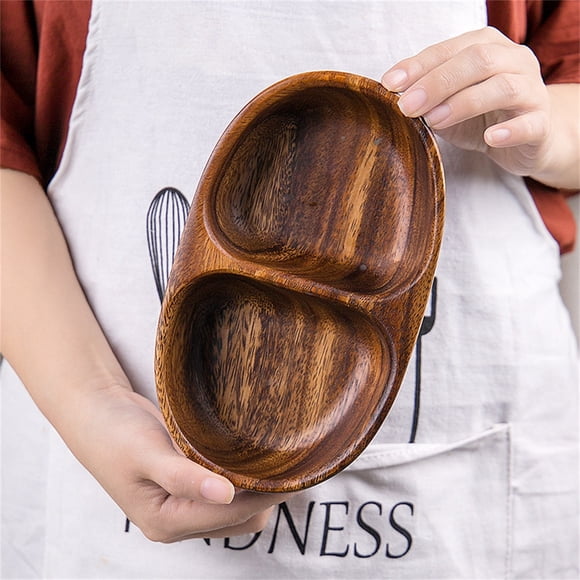 JZCHUNTOY 1-Piece Wooden Dinner Plate, Valentine's Day Compartment Wooden Dish, Natural Wood Tableware, Japanese Style, Durable Unbreakable Dessert Fruit Dish (Original Wood Color)