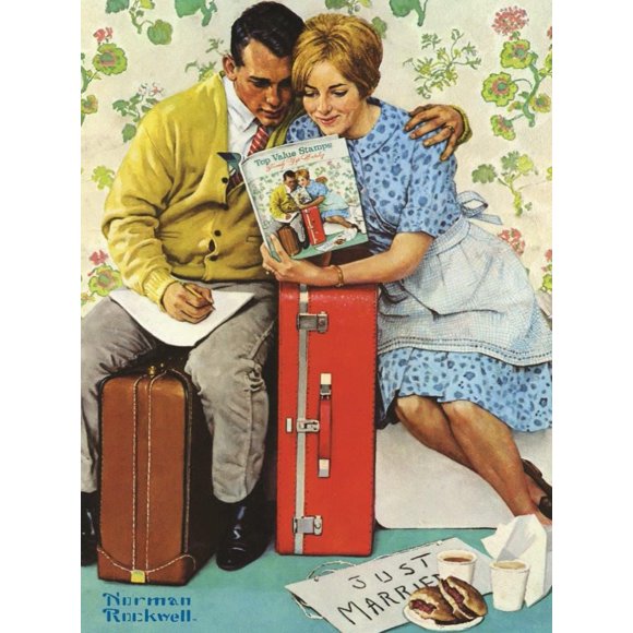 1000 Piece Linen Finish Blueboard Puzzle Norman Rockwell The Newlyweds
