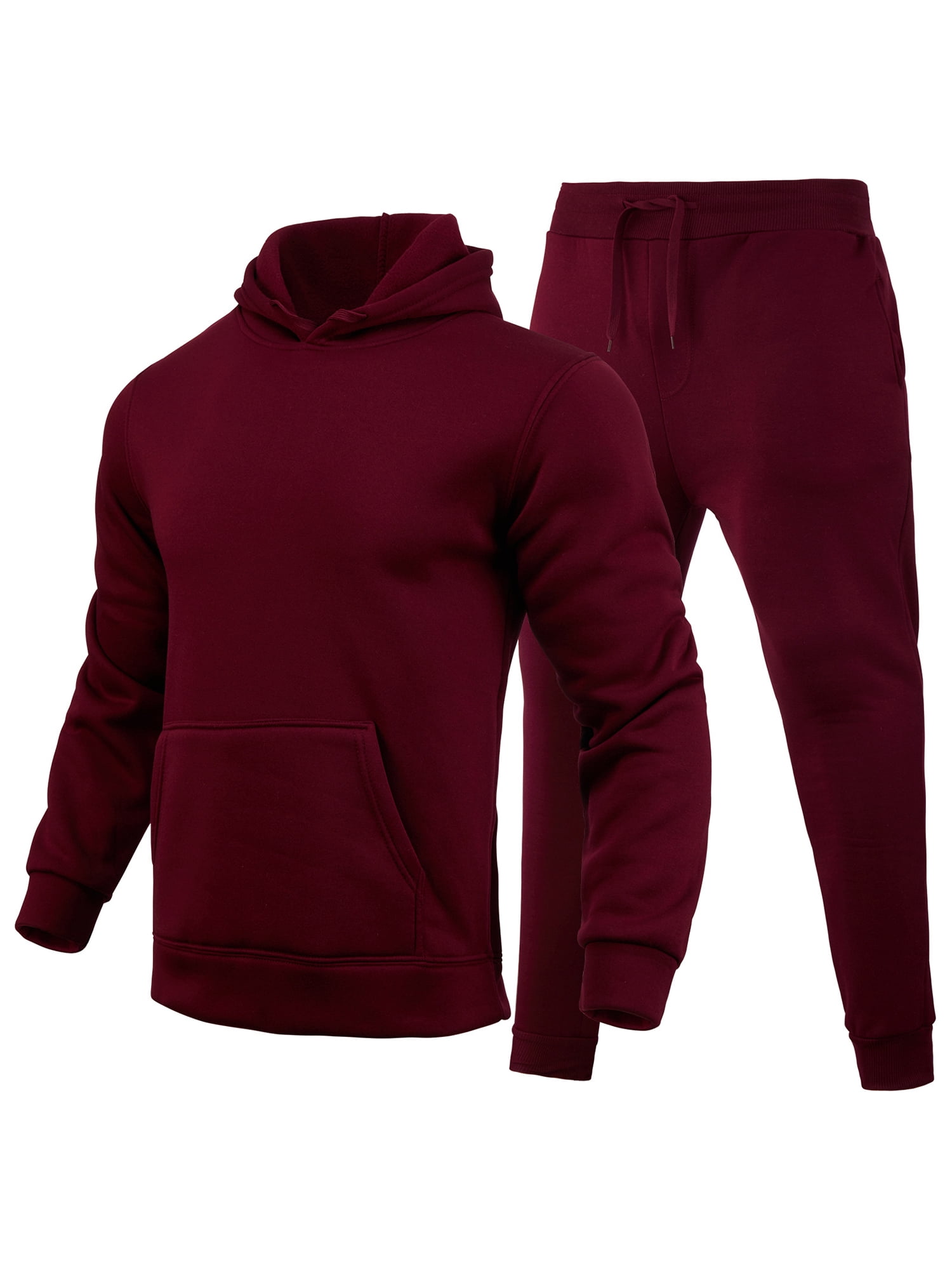 MAWCLOS Men Sweatsuit Hooded 2 Piece Jogging Suits Solid Color Tracksuit Set Sports Hoodies And Sweatpants Claret XS