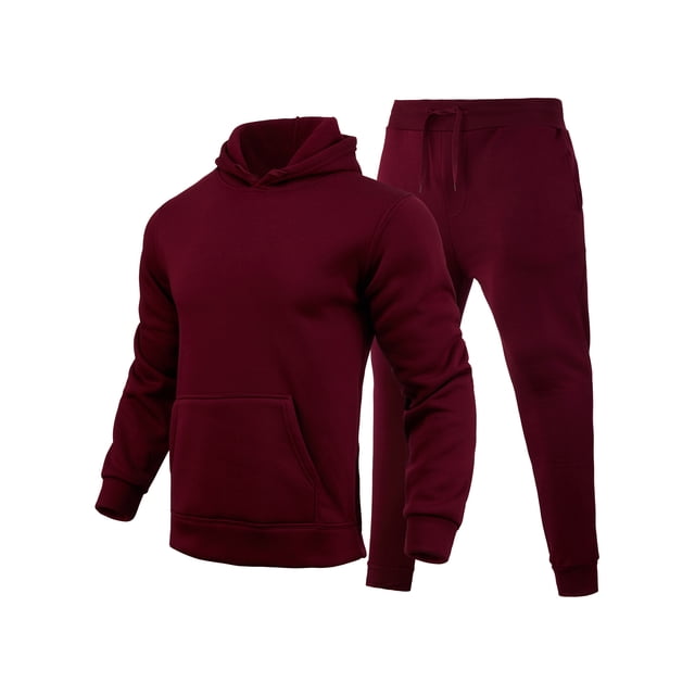 Innerwin Tracksuit Set Solid Color Men Sweatsuit Sports Hooded Athletic 2 Piece Jogging Suits Claret 2XL