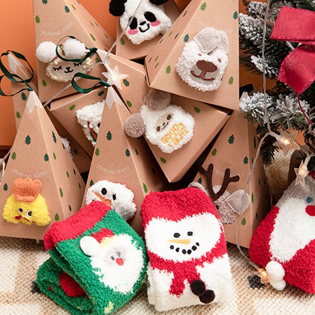 mmirethe Chaussettes d'Hiver à la Mode Respirantes en Polyester Application Grand Cadeaux Réfléchis Chaussettes Moelleuses de Noël Chiot à Pois Roses 1Ensemble