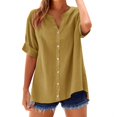 thumbnail image 1 of Gym Shirts Woman in Clearance Summer Linen Work Tops for Women Trendy Plus Size V Neck Button down Boho Clothes Spring Tops for Women 2025 New Yellow S, 1 of 4