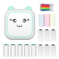thumbnail image 1 of yeacher C25 Mini Pocket Thermal Printer 58mm, 200dpi, Prints Notes/Images/Web/Text, Built-in 800mAh Battery, Green, Includes 6 Thermal Rolls + 5 Adhesive Rolls + 3 Color Rolls + 5 Markers, 1 of 6