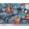thumbnail image 2 of Soimoi Blue Rayon Fabric Floral Tropical Bird Fabric Prints by Yard 58 Inch Wide, 2 of 3