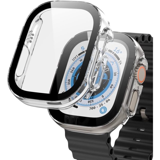 KOMI Case for Apple Watch Ultra 49mm with 9H Tempered Glass Screen Protector, Touch Sensitive, Full Coverage, Slim Bumper Protective Cover for iWatch 49mm, Transparent