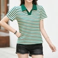 thumbnail image 4 of Fgnfyis T-Shirt à Manches Courtes Rayé pour Femme, Col Rond Décontracté, Haut pour Usage Quotidien Printemps Été Automne, Blouse Confortable avec Design de Col Classique, Hauts pour Femmes Décontractés Vert TTG, 4 of 5