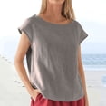 thumbnail image 2 of Penkiiy Blouse en Lin pour Femme à Manches Courtes, Col Ras du Cou, Hauts d'Été Décontractés, Coupe Ample, Gris G, 2 of 5