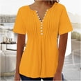 thumbnail image 2 of AherBiu Hauts pour Femmes Été à Boutons Col Rond Couleur Unie Froncé Chic Décontracté Tuniques Amples T-Shirts, 2 of 4