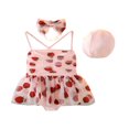 thumbnail image 1 of Ensemble Bikini pour Filles Enfants, Maillot de Bain Uni/imprimé Fraise + Bonnet de Bain, 1 of 9
