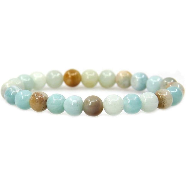 Bracelet Extensible Unisexe en Perles Rondes de 8 mm en Pierre Précieuse d'Amazonite Multicolore Naturelle 7 Pouces