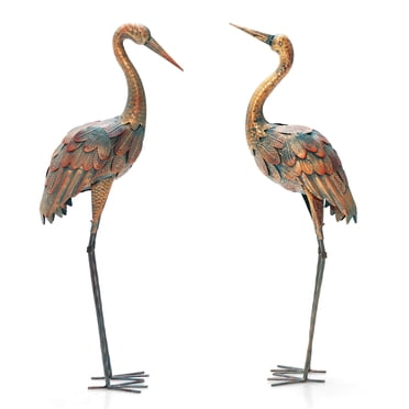 Costway Ensemble de 2 Pcs de Statues et Sculptures de Grue en Métal pour Jardin, Décoration de Cour et Pelouse Extérieures