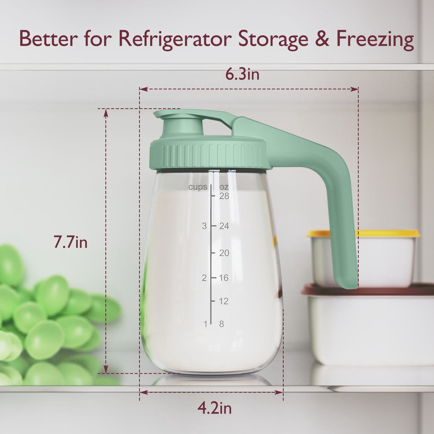 Momcozy Breast Milk Pitcher, Glass, No Leak, Heat & Cold Resistant, Baby Formula Maker, Infant Storage, Green