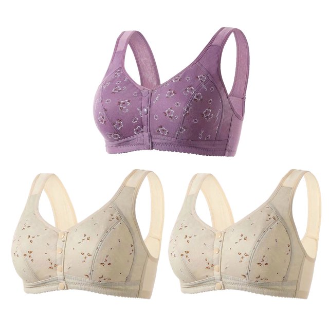 AherBiu 3pc Plus Size Bras for Women Front Closure Full Coverage Comfort Bralettes Push up Wireless Lingerie