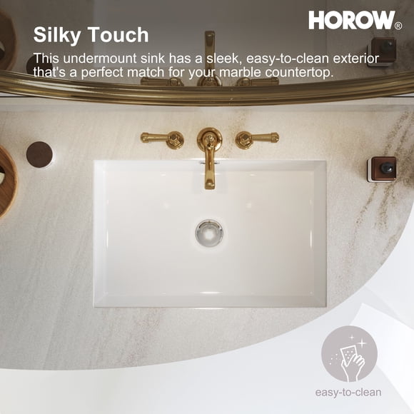 HOROW Lavabo de Salle de Bain Moderne Rectangulaire en Porcelaine Vitrée 23,62 Pieds' X 15,55 Pieds' sous Plan avec Trop-Plein