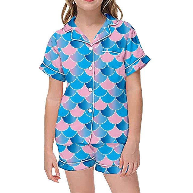 Luvoko Ensemble de Pyjama à Manches Courtes et Col Boutonné Imprimé pour Enfants, Robe de Bébé Fille Sans Pieds