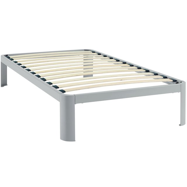 Modway Corinne Base de Matelas Moderne en Acier, Cadre de Lit Simple avec Lattes de Bois, Gris