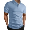 thumbnail image 2 of HVOBTTY Mens Summer Soft Versatile Pullover Casual Fashion Comfortable Solid Color Collared Short Sleeve Loose Breathable Daily Base Layer Shirts Light Blue, M, 2 of 4