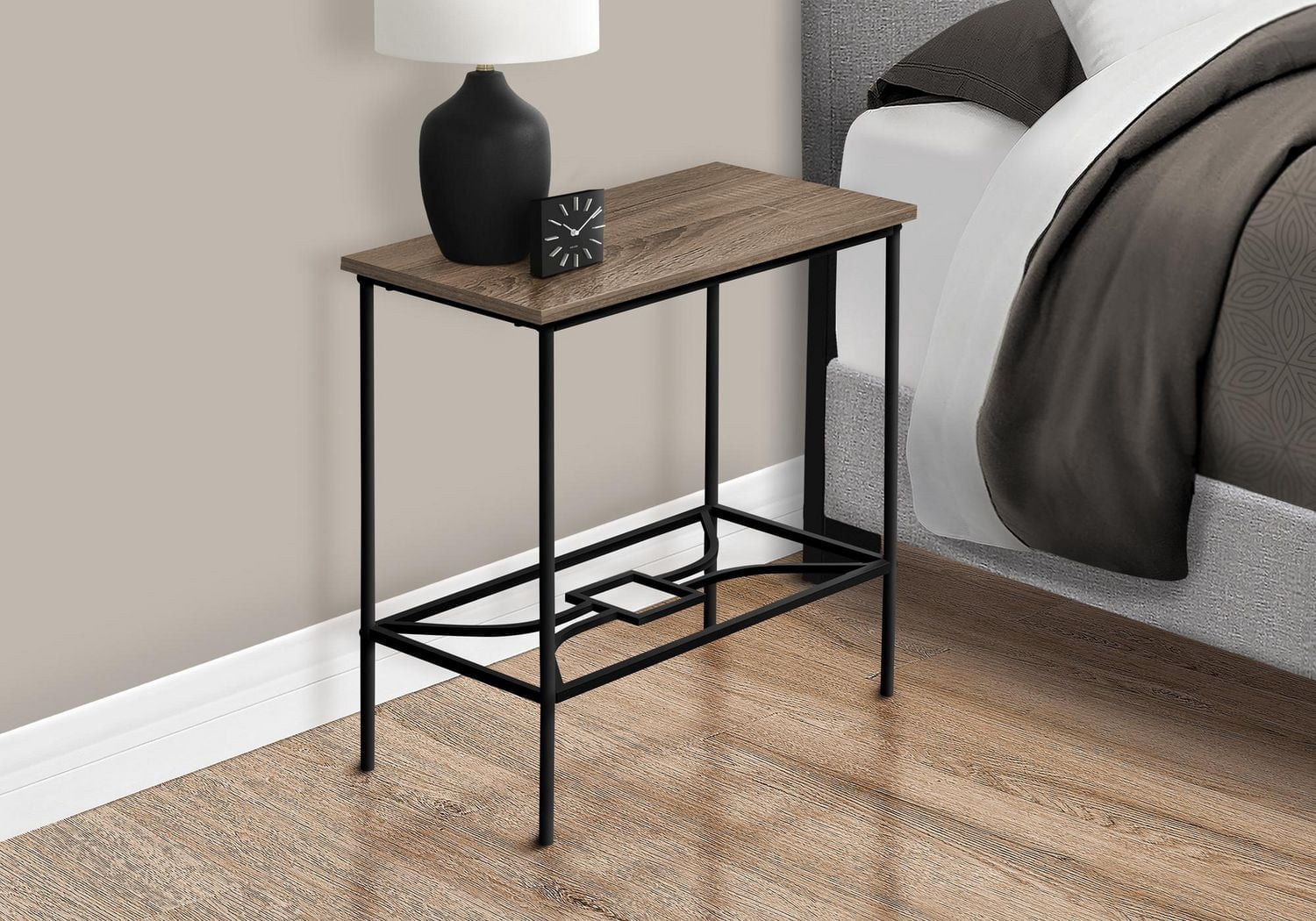 Monarch Specialties Table D'appoint, Côté, Bout, Étroit, Petit, 2 Niveaux, Salon, Chambre À Coucher, Métal, Stratifié, Brun, Noir, Contemporain, Moderne
