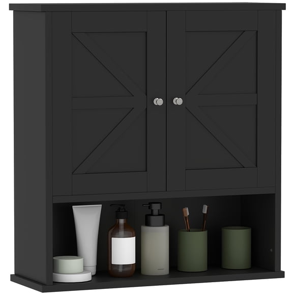 Kleankin Farmhouse Bathroom Wall Cabinet, Medicine Cabinet with Open Shelf