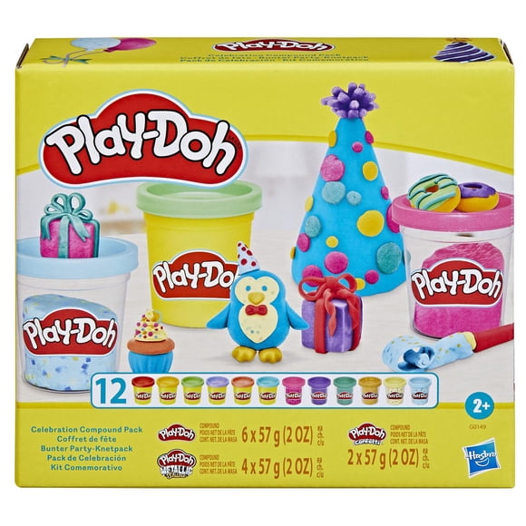 Play-Doh, Coffret en fête, 12 pots de pâte à modeler assortis, loisirs créatifs