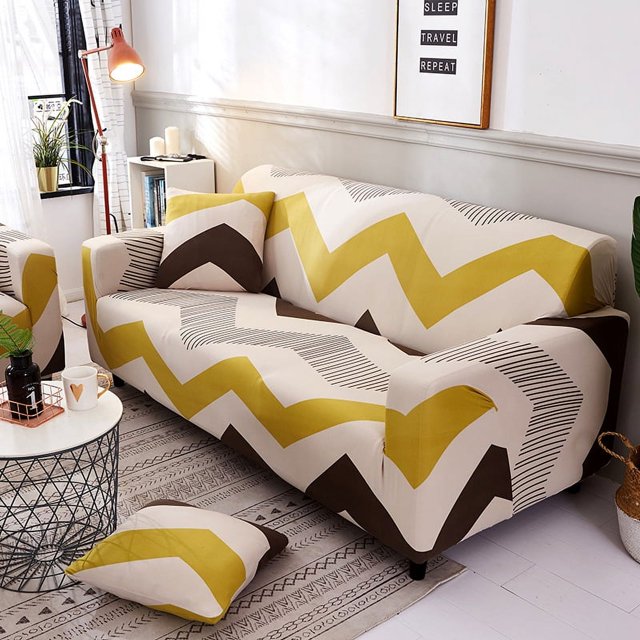 TFixol Elastic Sofa Slipcover with Free Pillowcase, Durable Polyester Fabric, Fits 90-140cm Single Seater, Multicolor Design