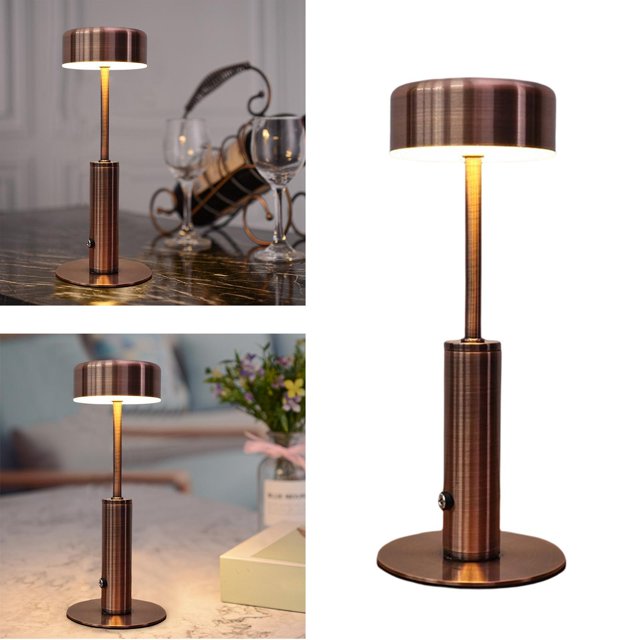Baohd Dimmable Bedside Table Lamp Elegant Bar Decor Battery Powered Cylindrical Bronze 1Set