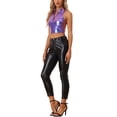 thumbnail image 2 of INSPIRE CHIC Haut pour Femme Col Montant Fermeture Éclair devant Sans Manches Holographique Scintillant Hauts de Fête TG Bleu Violet, 2 of 6
