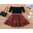 thumbnail image 3 of Little Girls 2PCS Skirt Outfits  Long Sleeve Plain Off-Shoulder Tops  Floral Patterns Ruffle Hem High Waist Long Skirt, 3 of 7