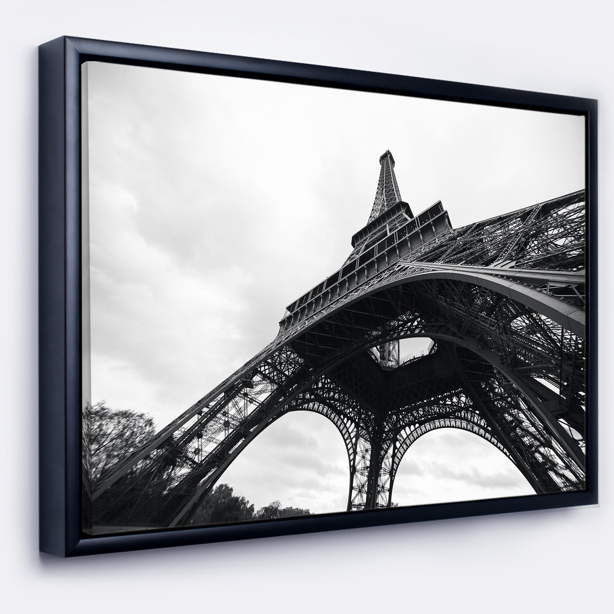 Design Art Paris Tour Eiffel En Noir Et Blanc Vue Latérale Sur Toile Encadrée
