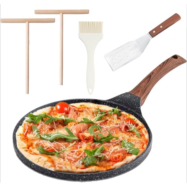 Nonstick Crepe Pan Set, 5 Piece Set Kitchen Pancake Grill Pan, 11 Inch Granite Coating Flat Skillet Tawa Dosa Tortilla Pans, Pizza Pan, Fry Pans Compatible with All Stovetops