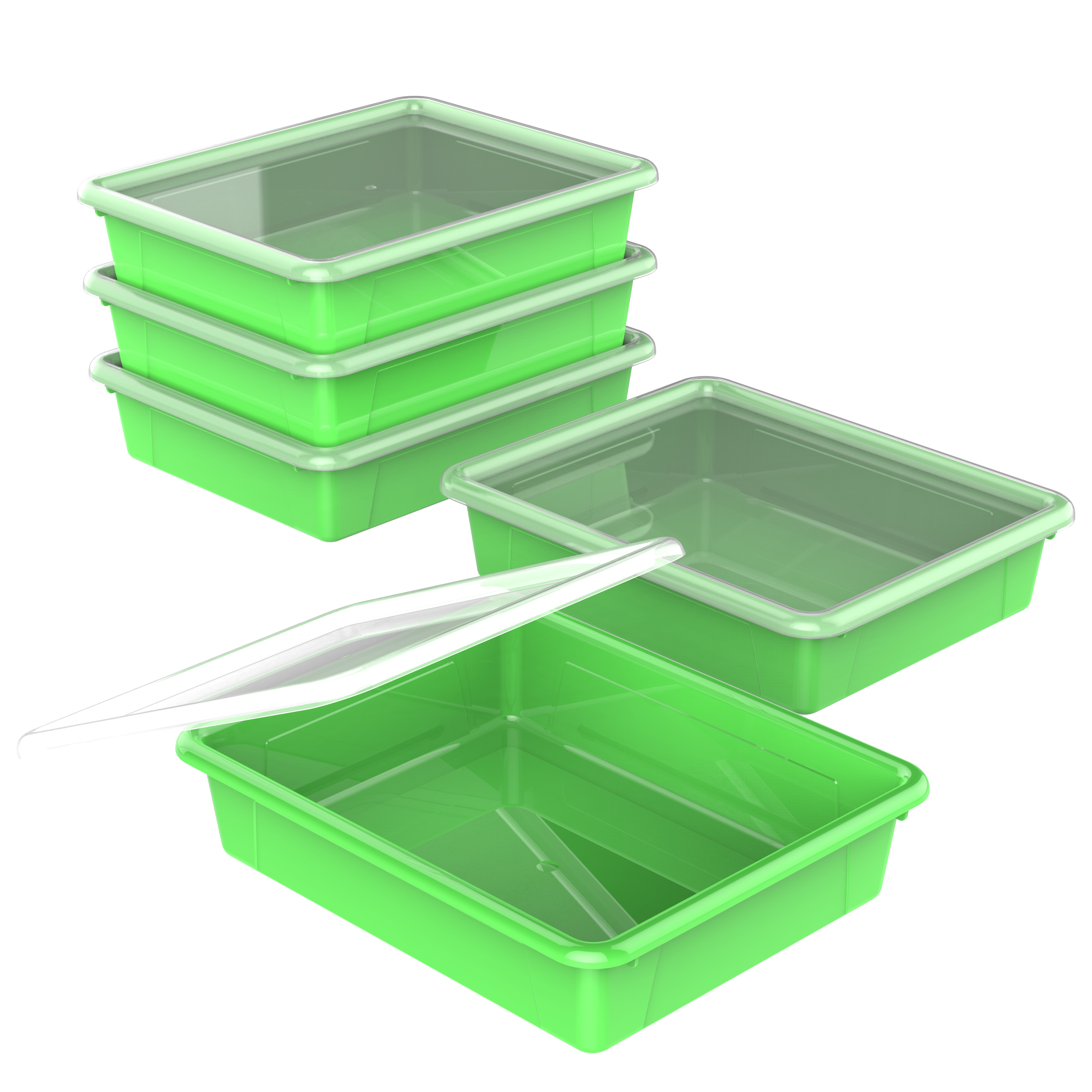 Storex Flat Storage Tray with Lid, Letter Size, 10 x 13 x 3 Inches, Green, 5-Pack